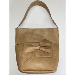Anthropologie Miranda Tan Convertible Shoulder Tote + Clutch Faux Leather